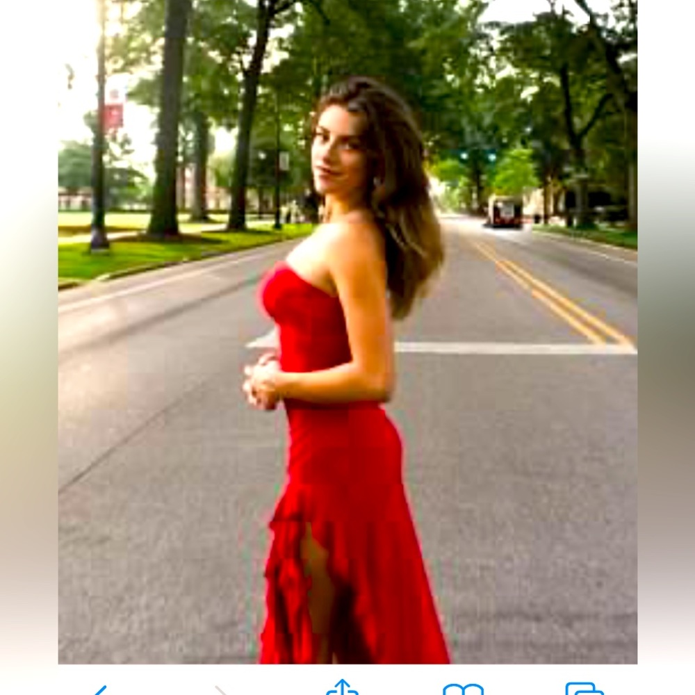 Red strapless dress